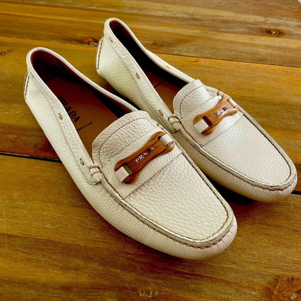 Cream Prada Loafers